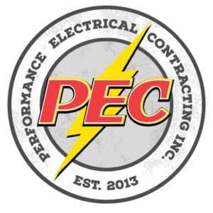 Performance Electrical Contracting Inc. PEC logo with a lightning bolt